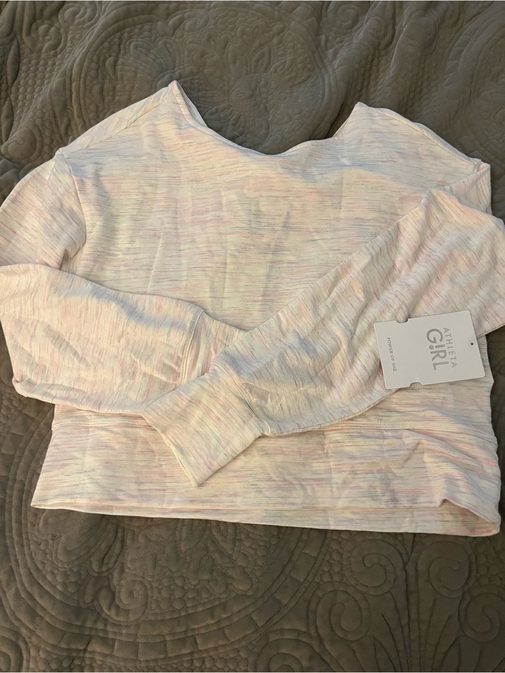Athleta Girl Long Sleeve Pastel Heathered Crewneck - Light Multi